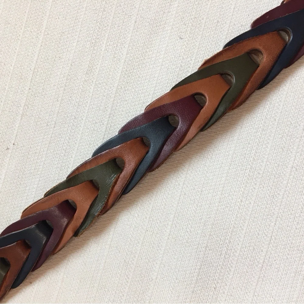 Multi Colored‎ Genuine Leather Herringbone Link Chain Braided Belt